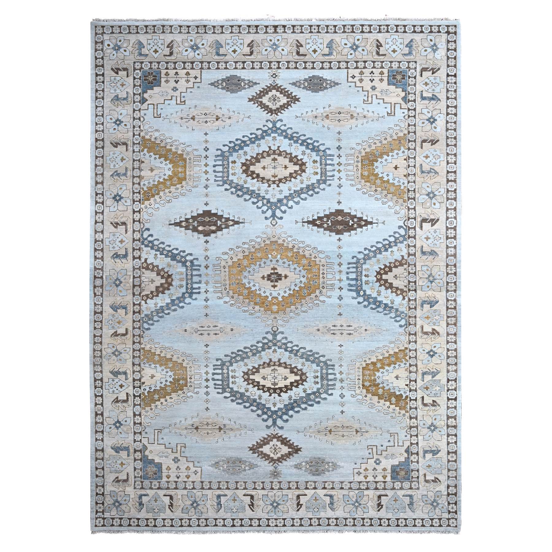 Lazy Gray, Densely Woven, Hand Knotted All Wool, Persian Village Inspired Geometric Design, Natural Dyes, Oriental Rug